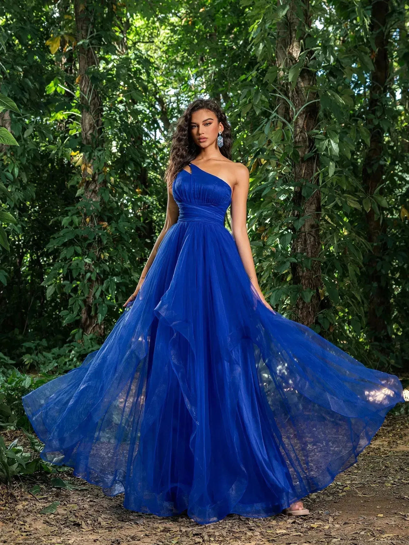 Elegant Tulle One Shoulder Asymmetrical Hem Prom Dress