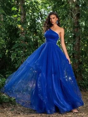 Elegant Tulle One Shoulder Asymmetrical Hem Prom Dress