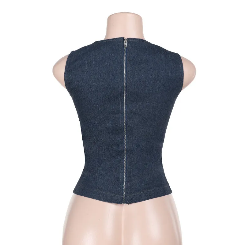 Eli Cut-Out Denim Crop Top