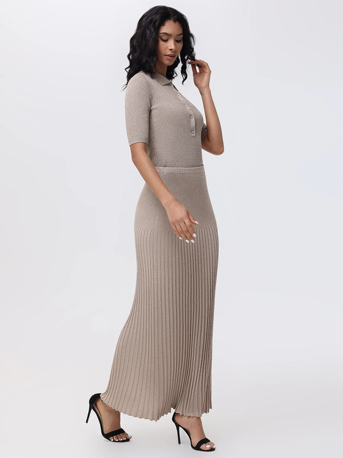 Eloise:  Metallic Maxi Pleated Skirt