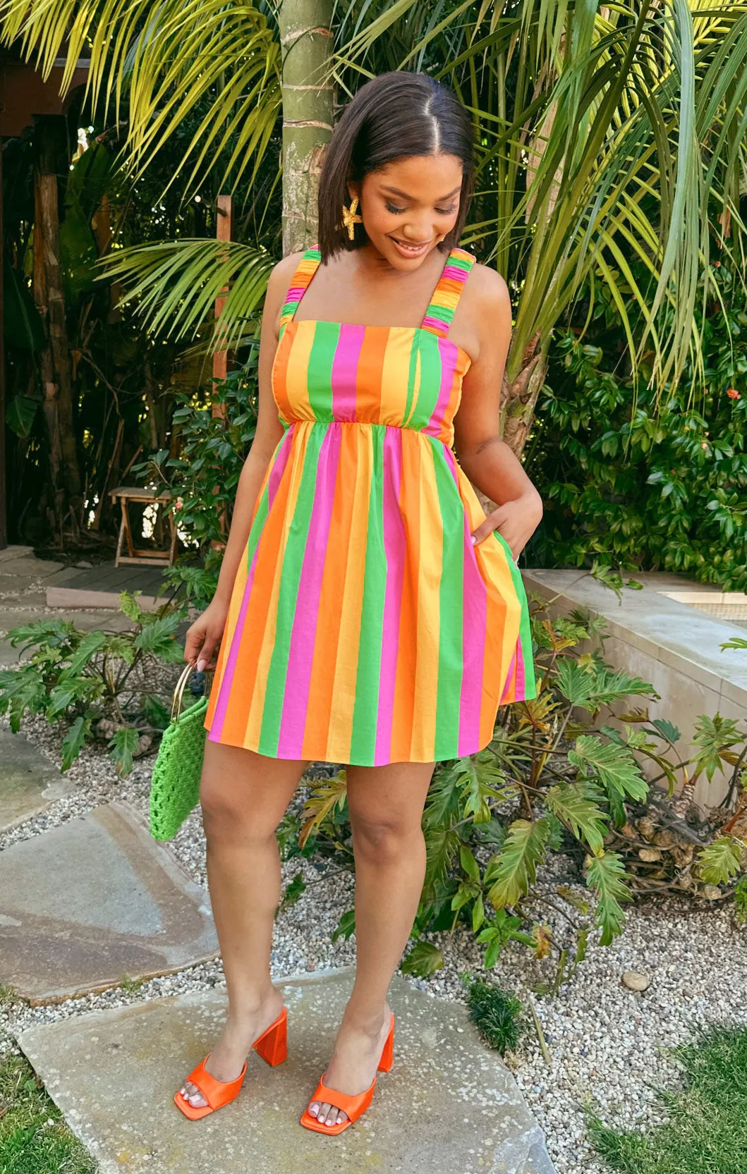 Fling Mini Dress ~ Neon Stripe Poplin