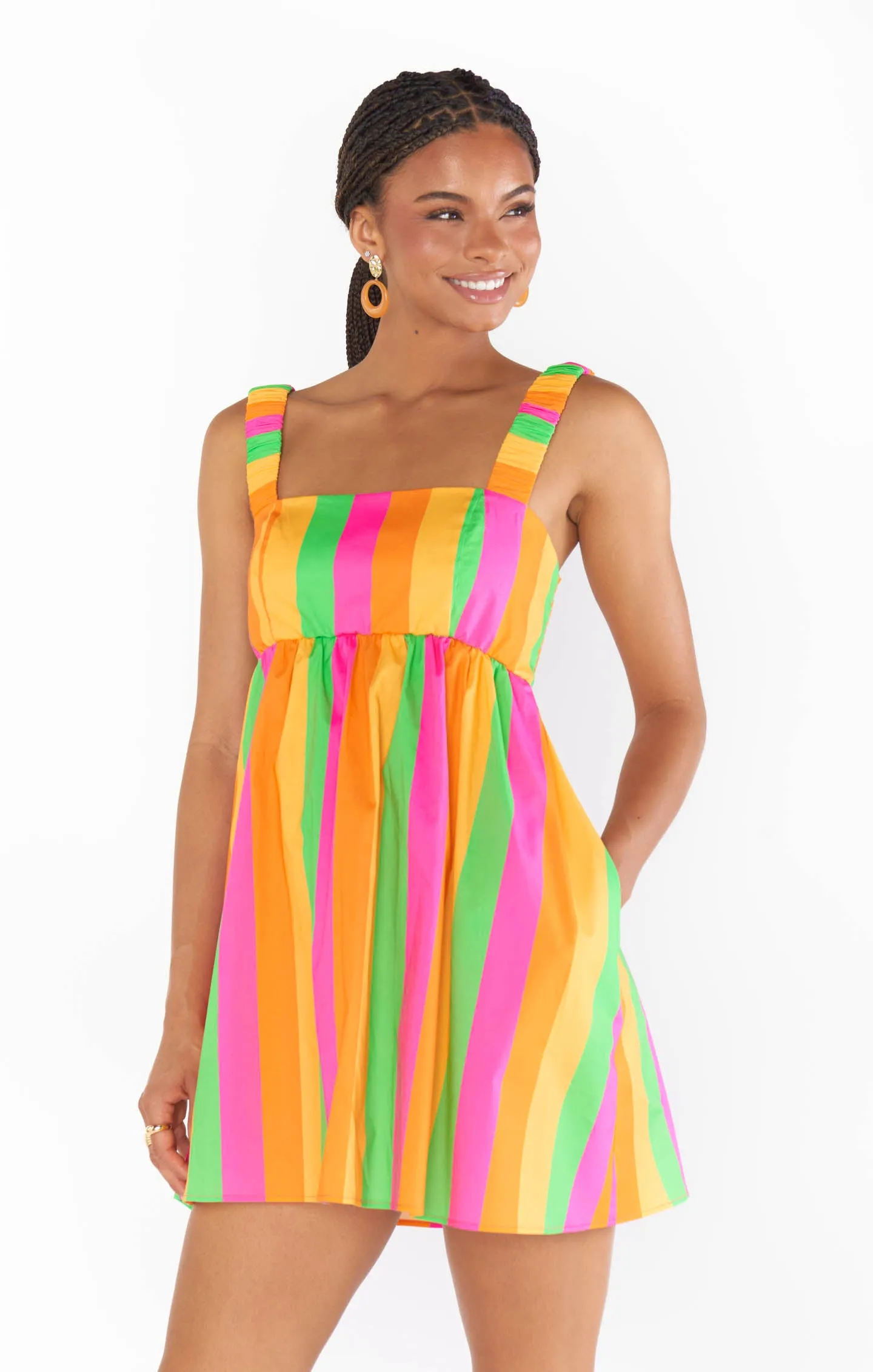 Fling Mini Dress ~ Neon Stripe Poplin