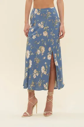 Floral High Waist Side Slit Bias Midi Skirt