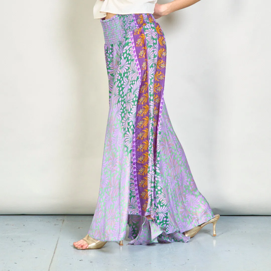 Floral patchwork smocked wide-leg trousers wholesale