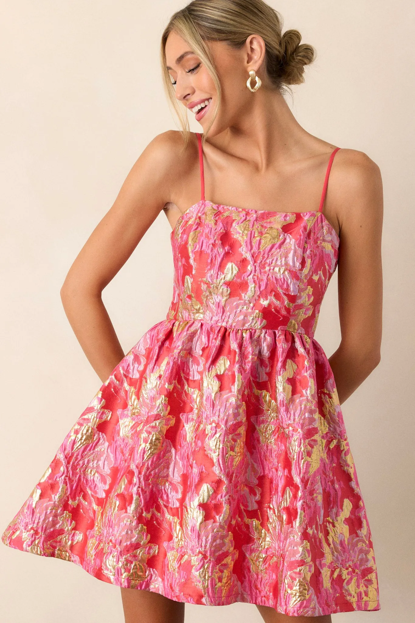 Fluorescent Dreams Pink Jacquard Mini Dress