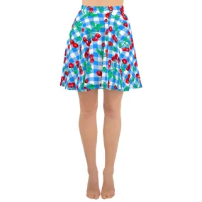 Frenchie Beach Coverup Swim Skater Skirt in Blue Gingham Cherry Girl | Pinup Couture Swim