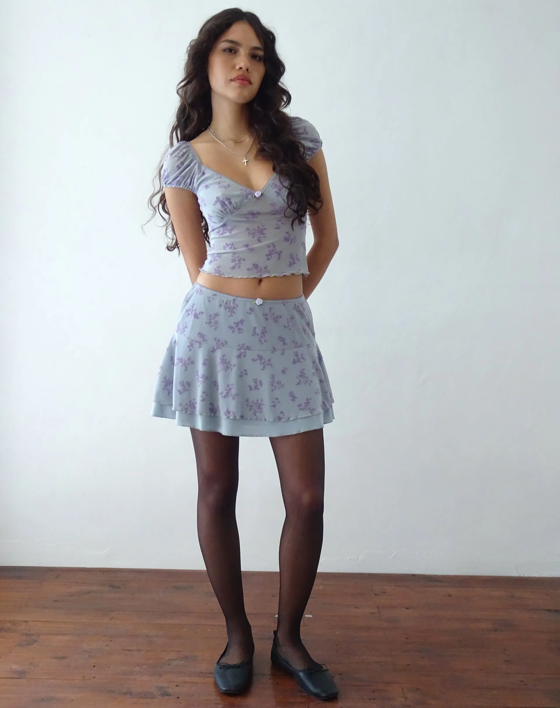 Friska Mini Skirt in Purple Botanist Flock