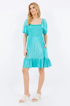 Full Size Ruffle Hem Short Sleeve Smocked Dress