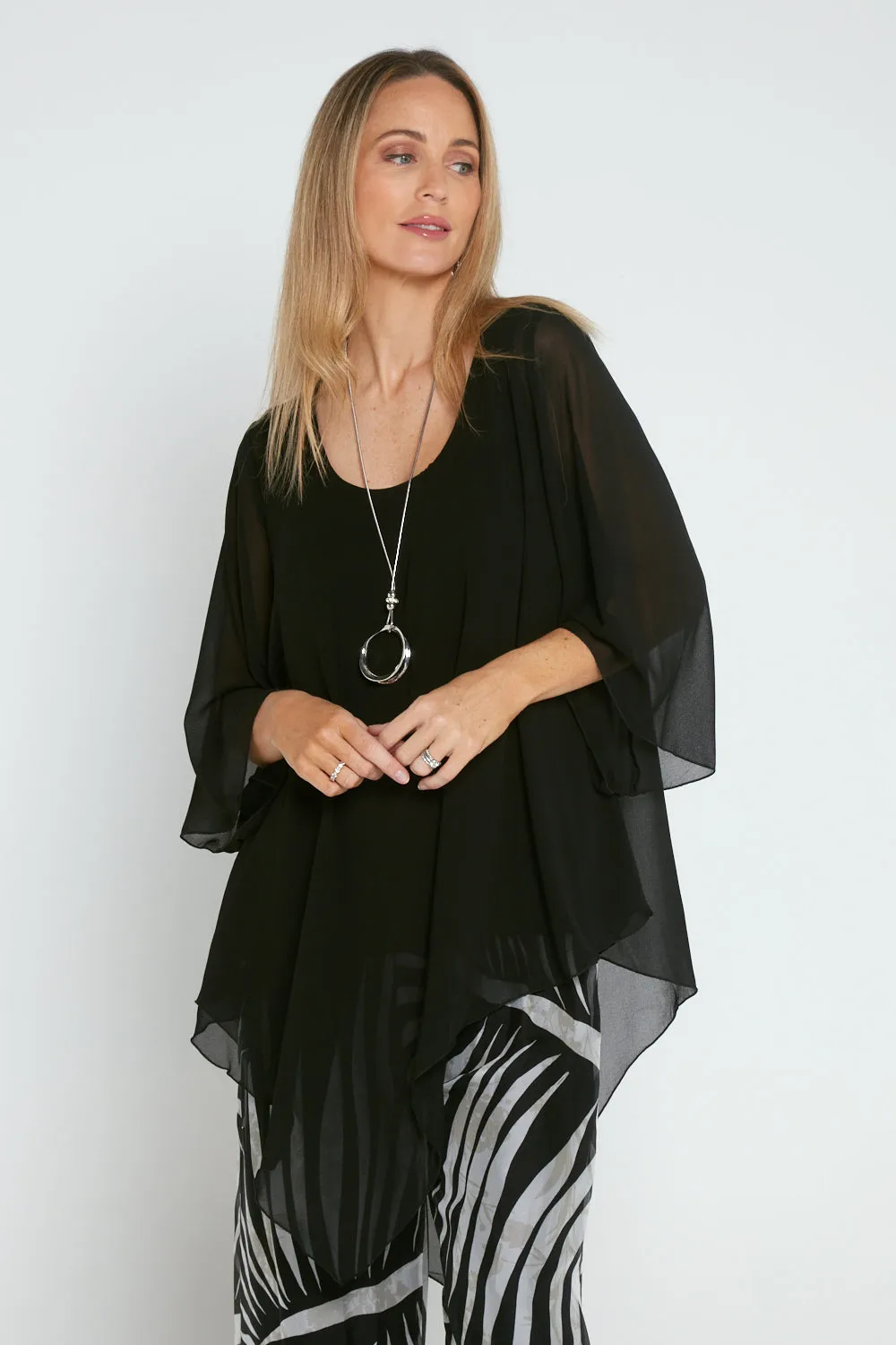 Genevieve Chiffon Top - Black