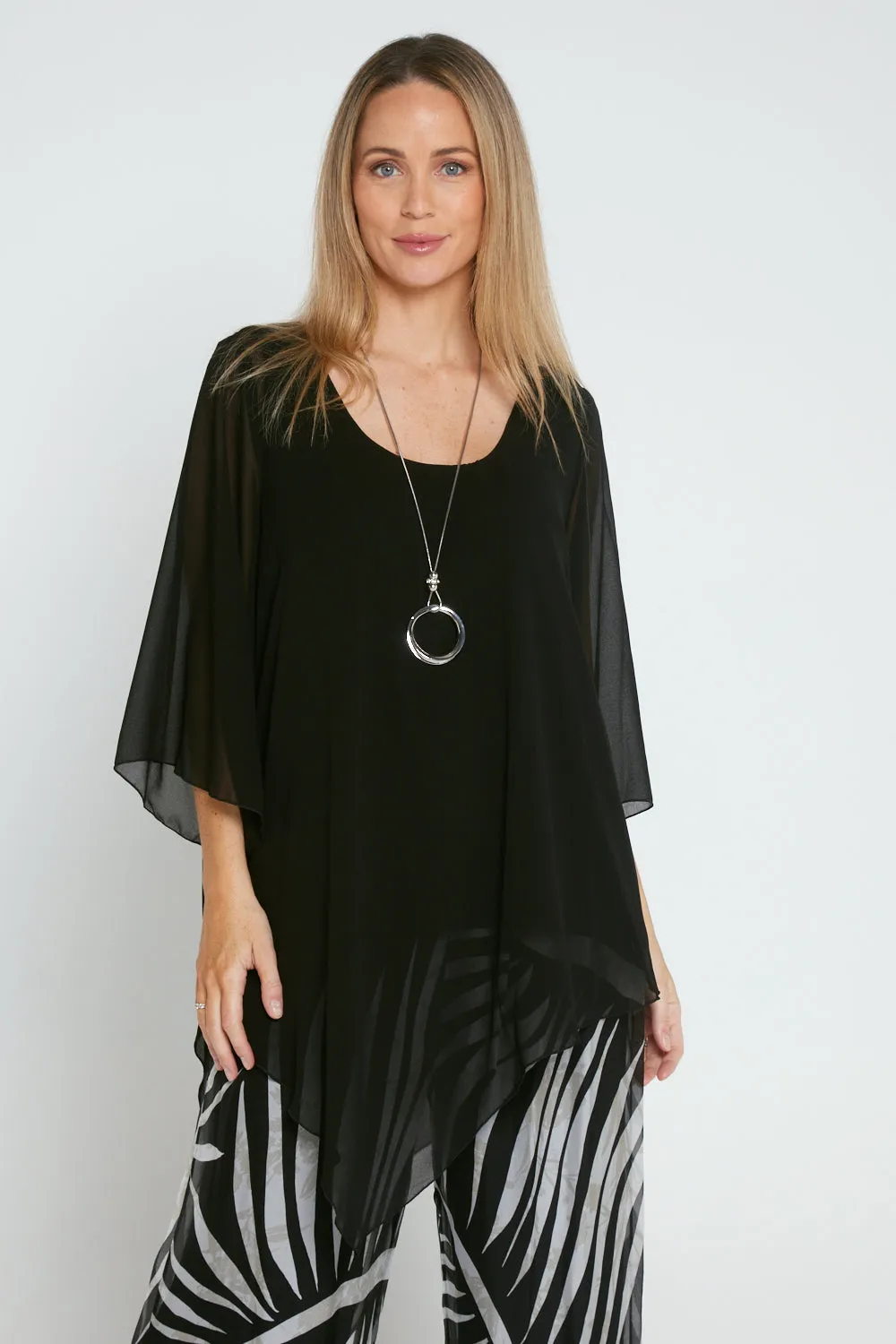 Genevieve Chiffon Top - Black