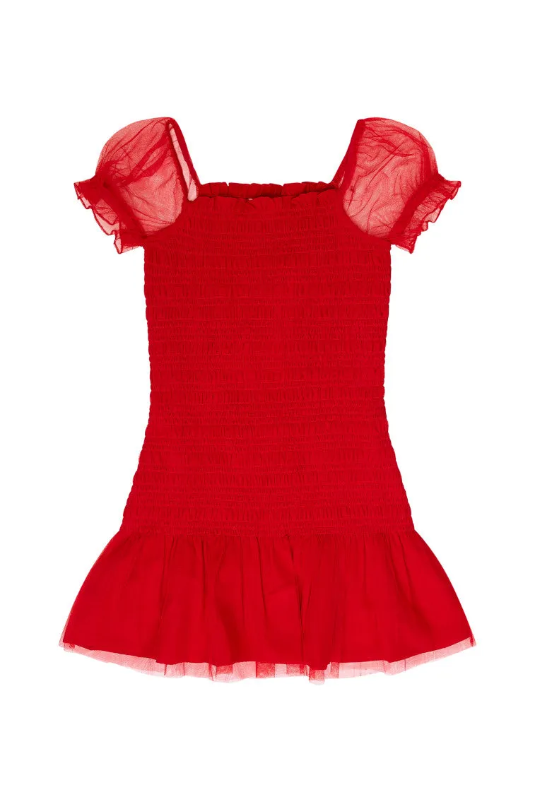 Girls Mosa Off-The-Shoulder Mini Dress - CRIMSON RED