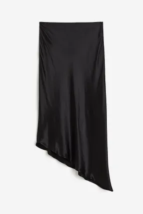 H&M Asymmetric Satin Skirt, black