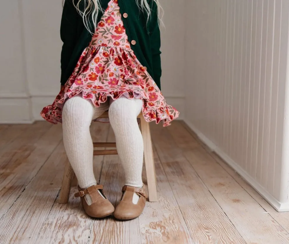 Heathered Ivory Cable Knit Tights  || Little Stocking Co