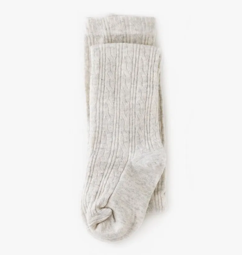 Heathered Ivory Cable Knit Tights  || Little Stocking Co