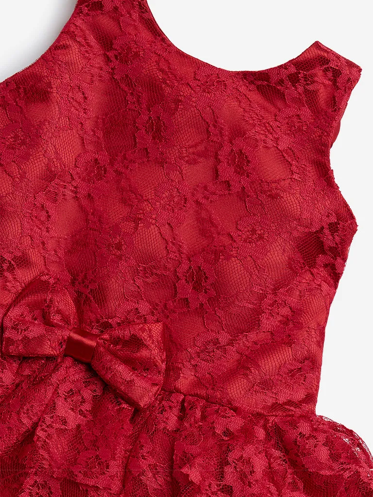 HOP Baby Red Lace Embroidered A-Line Dress