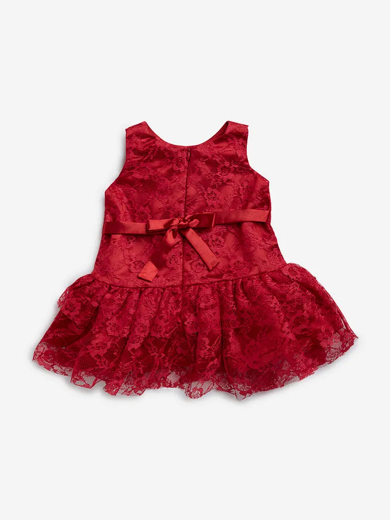 HOP Baby Red Lace Embroidered A-Line Dress