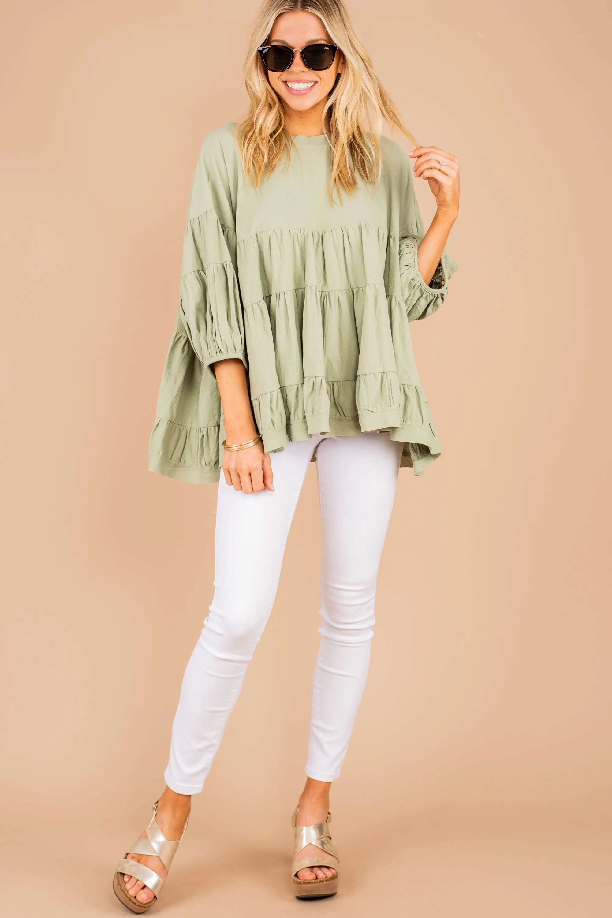 In My Feels Sage Green Tiered Top