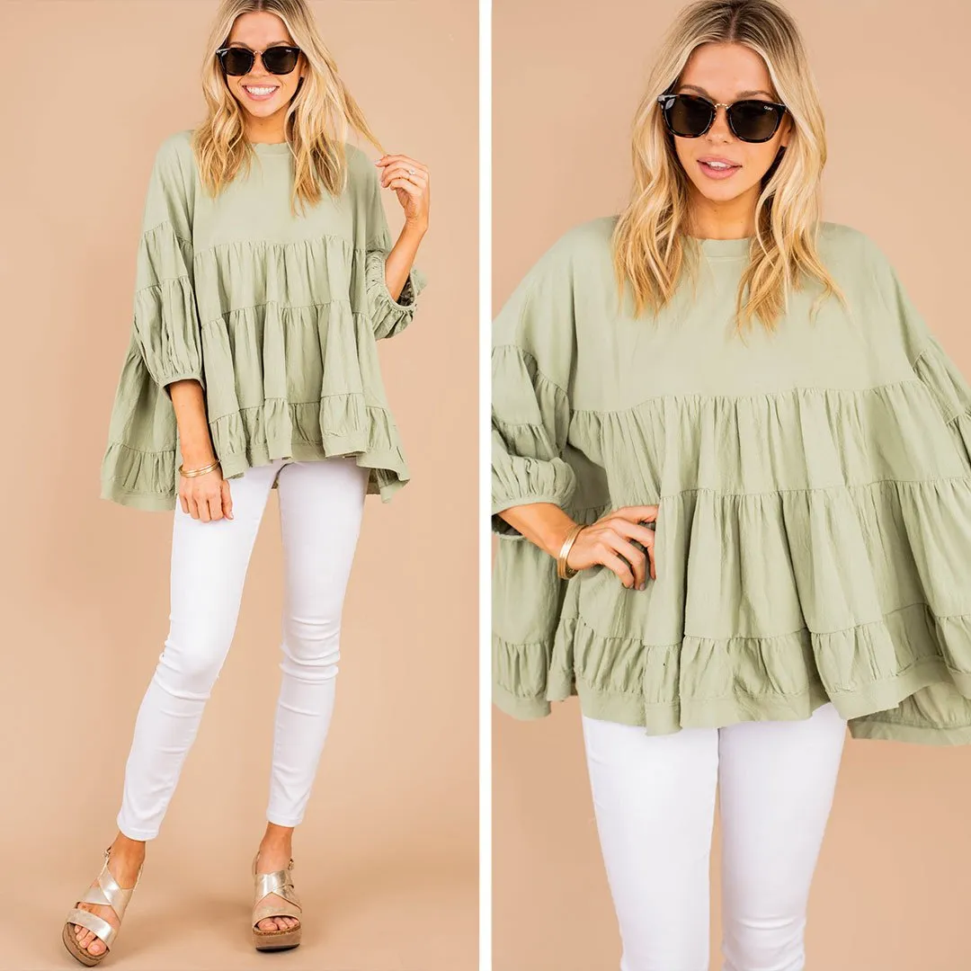 In My Feels Sage Green Tiered Top