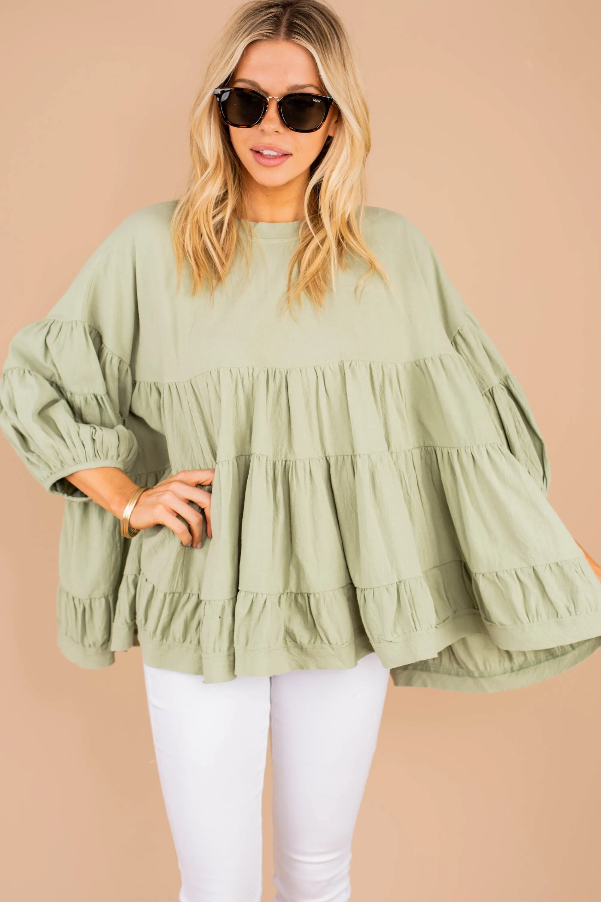 In My Feels Sage Green Tiered Top