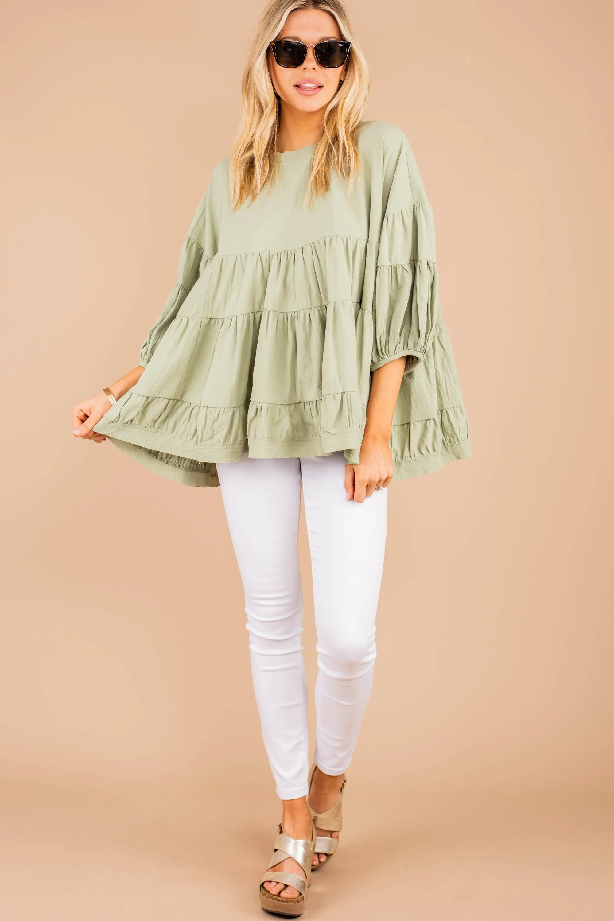 In My Feels Sage Green Tiered Top