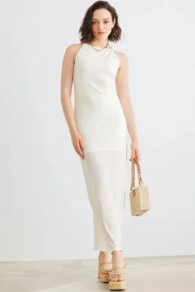 Ivory Micro-Pleat Sleeveless Midi Dress /1-2-2-1