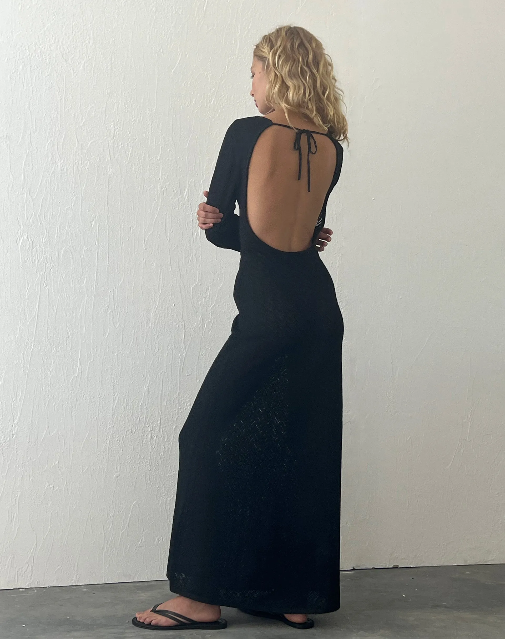 Jadie Open Back Maxi Dress in Black