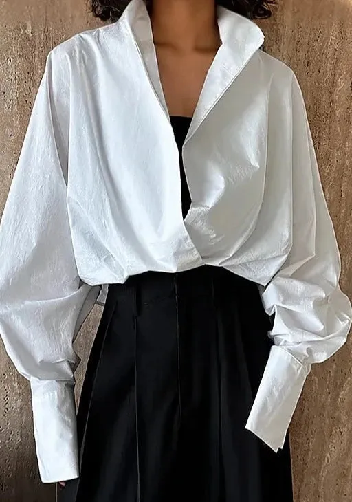 Jazz Up Cropped White Shirt-Blouse