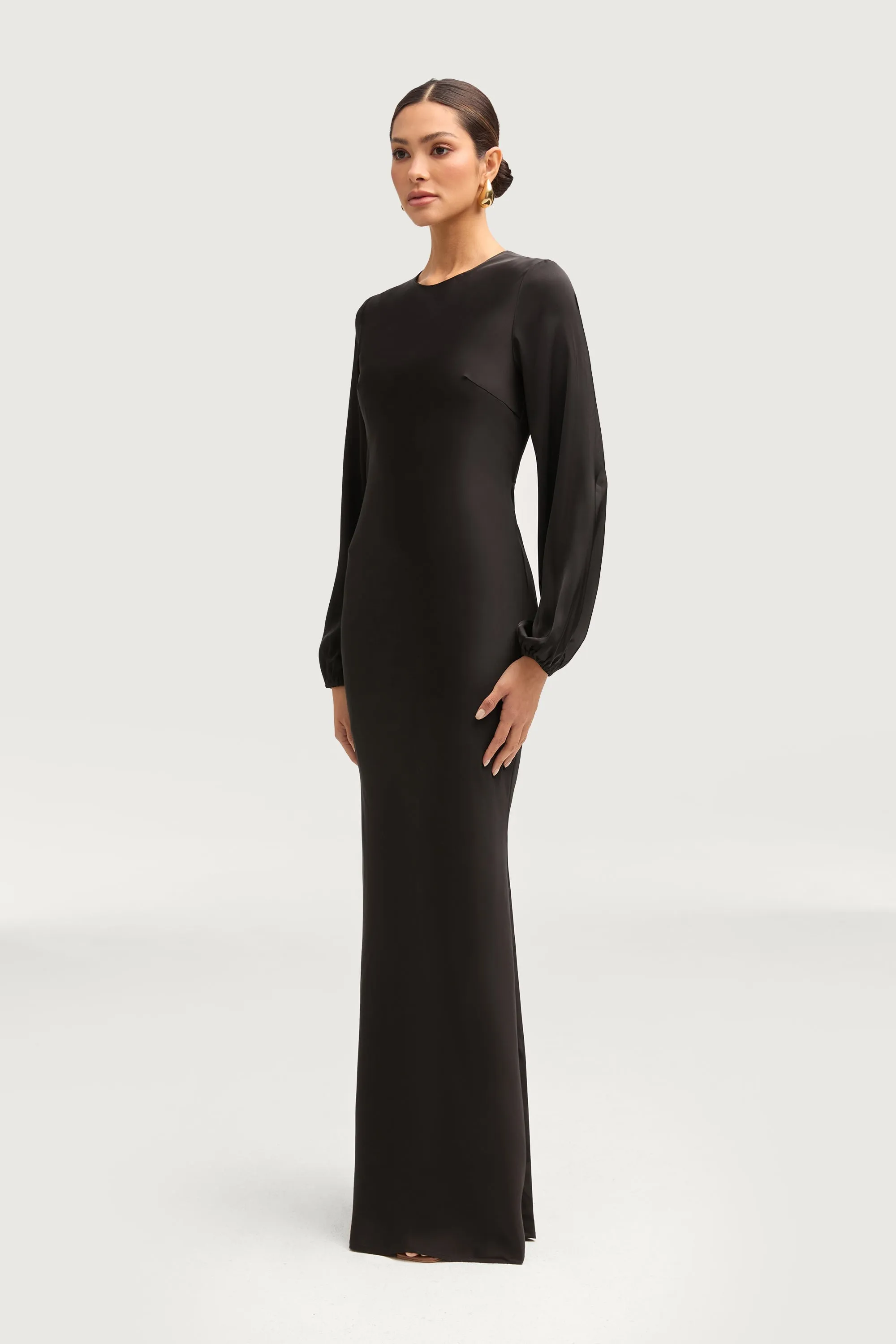 Kamila Satin Maxi Dress - Black