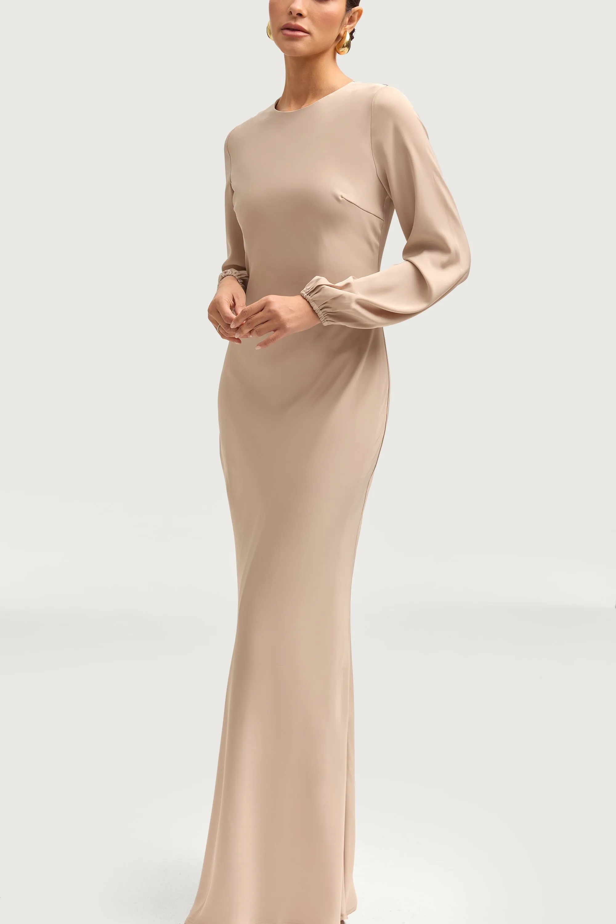 Kamila Satin Maxi Dress - Stone