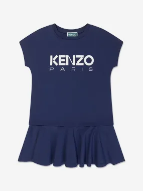 KENZO Girls Logo Print Skater Dress in Blue