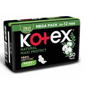 Kotex Natural Maxi Protect 100% Cotton Pad With Wings - 50 Pads