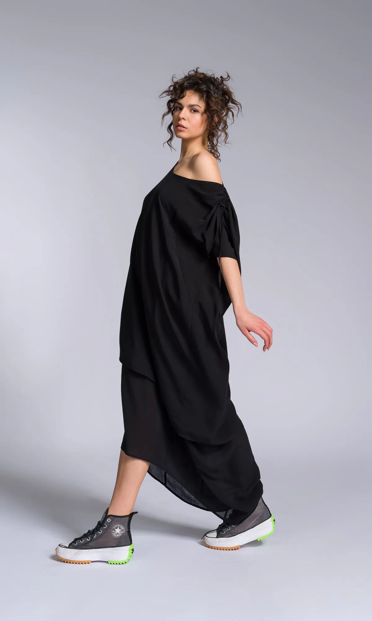 Layered Kaftan Dress with Adjustable Shoulders