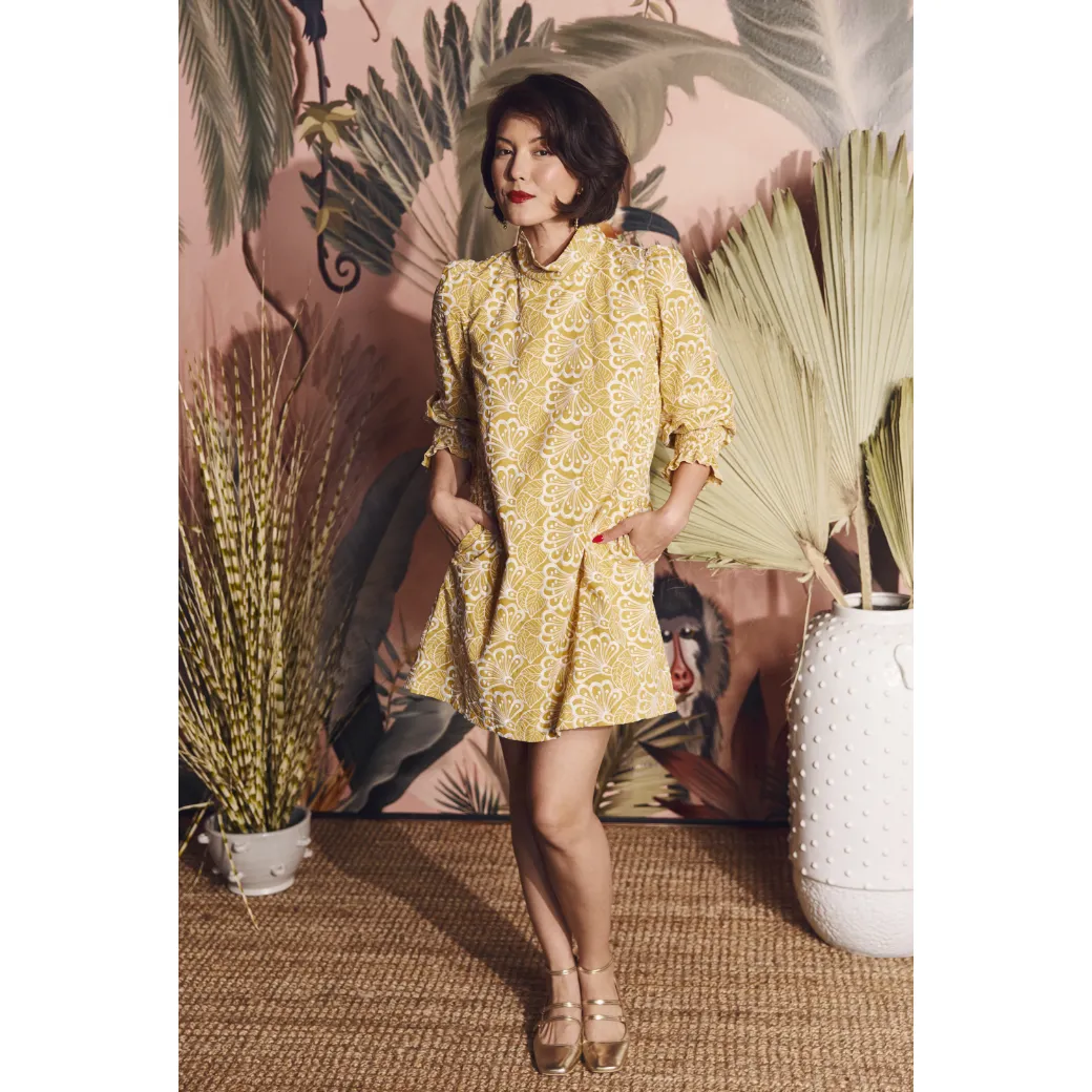 Long Sleeve Mod Dress - Marigold Embroidery