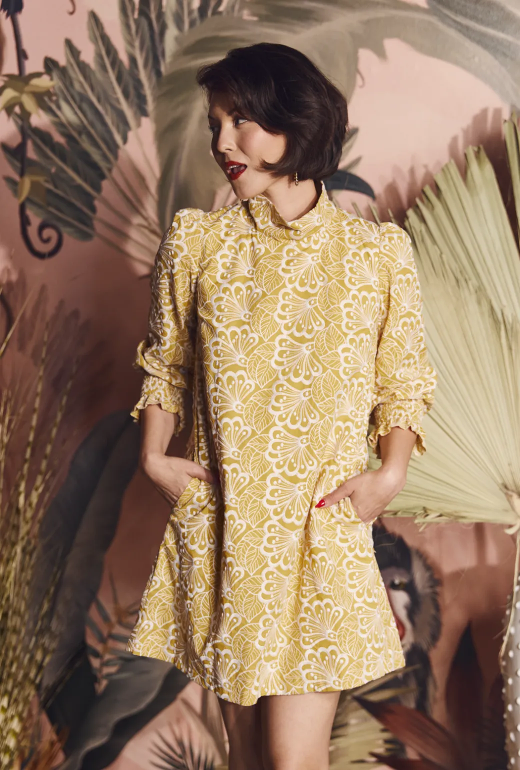 Long Sleeve Mod Dress - Marigold Embroidery