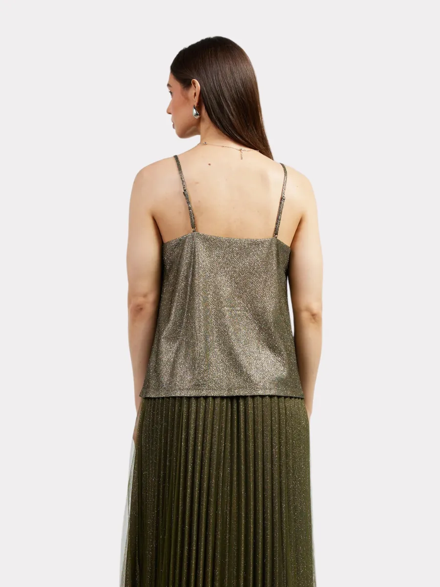 Lurex Cowl Neck Cami Olive