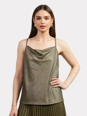 Lurex Cowl Neck Cami Olive