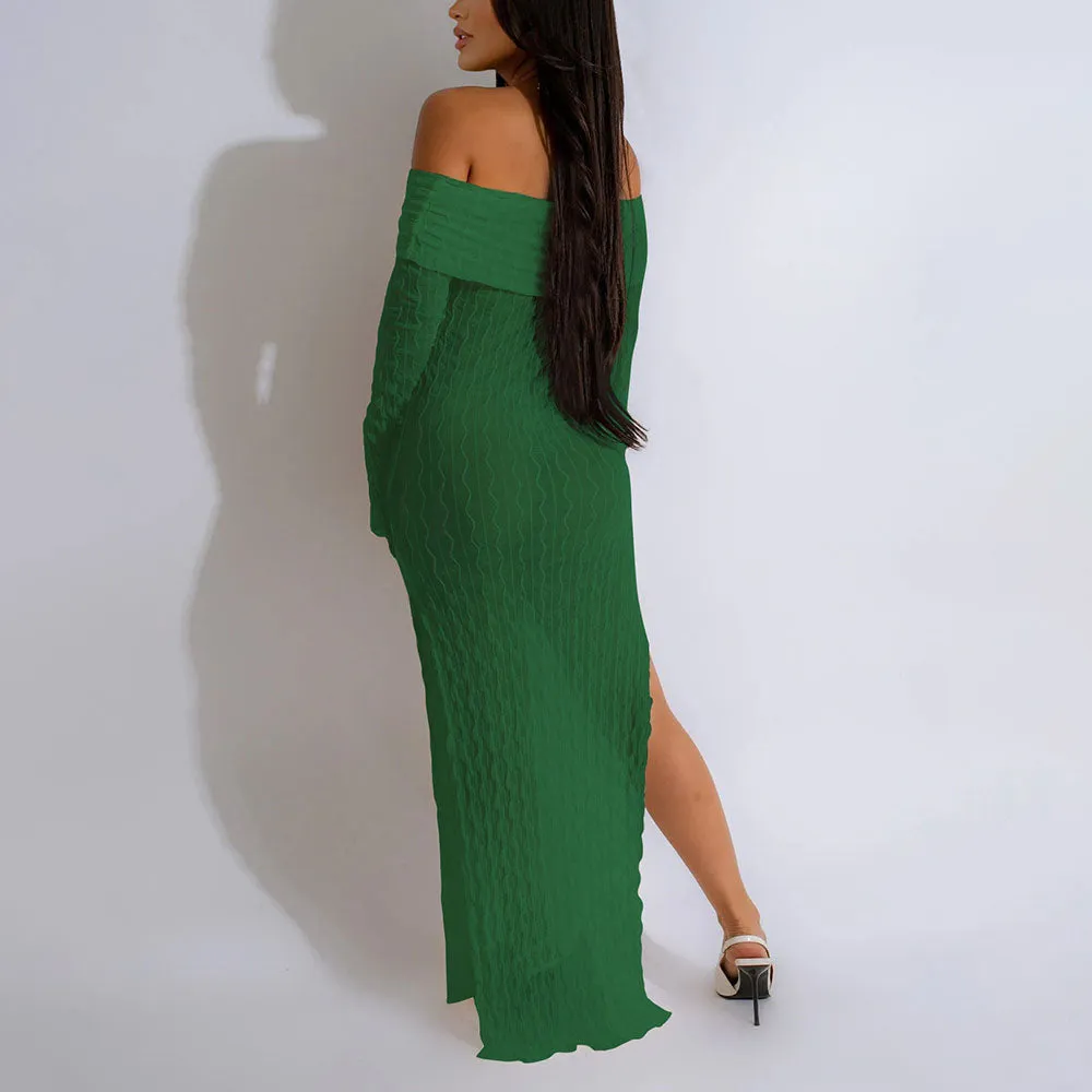 MALYBGG One-Shoulder Long Sleeve See-Through Slit Dress 10782LY