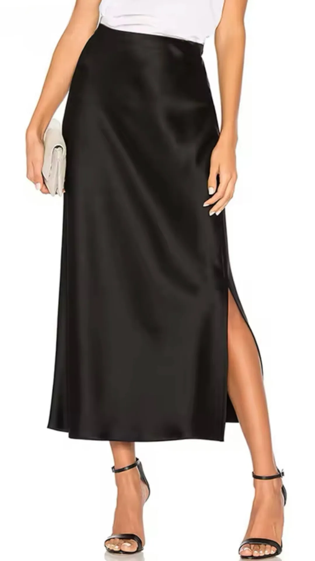 Minerva Satin Slit Maxi Skirt