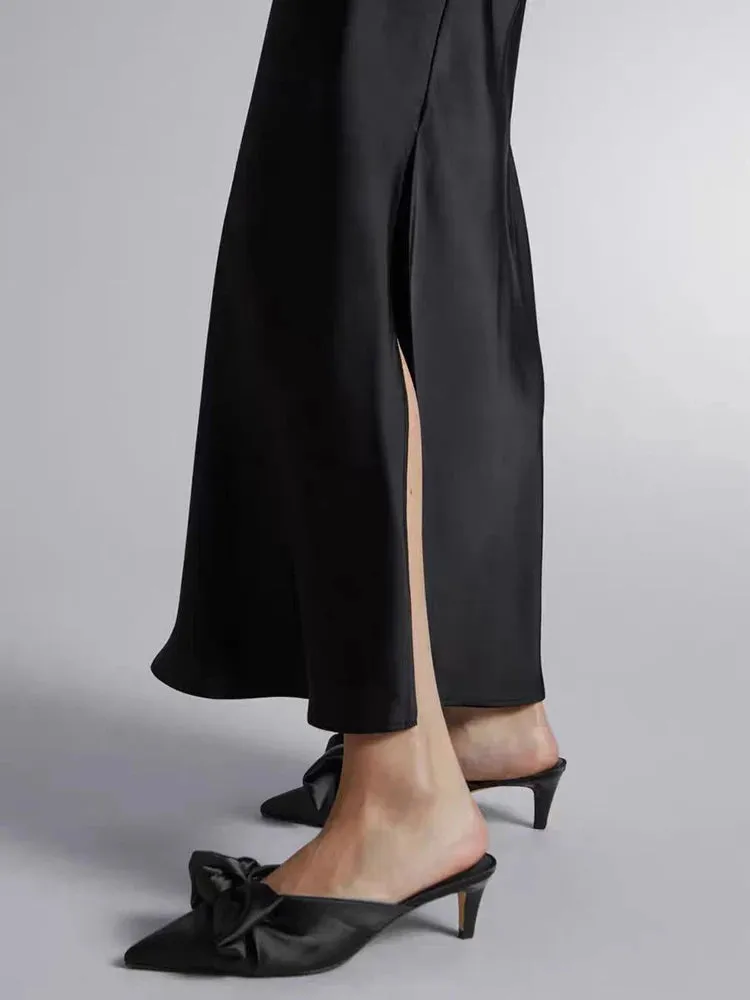 Minerva Satin Slit Maxi Skirt