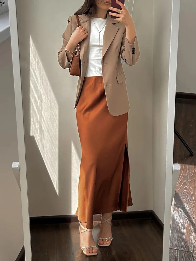 Minerva Satin Slit Maxi Skirt