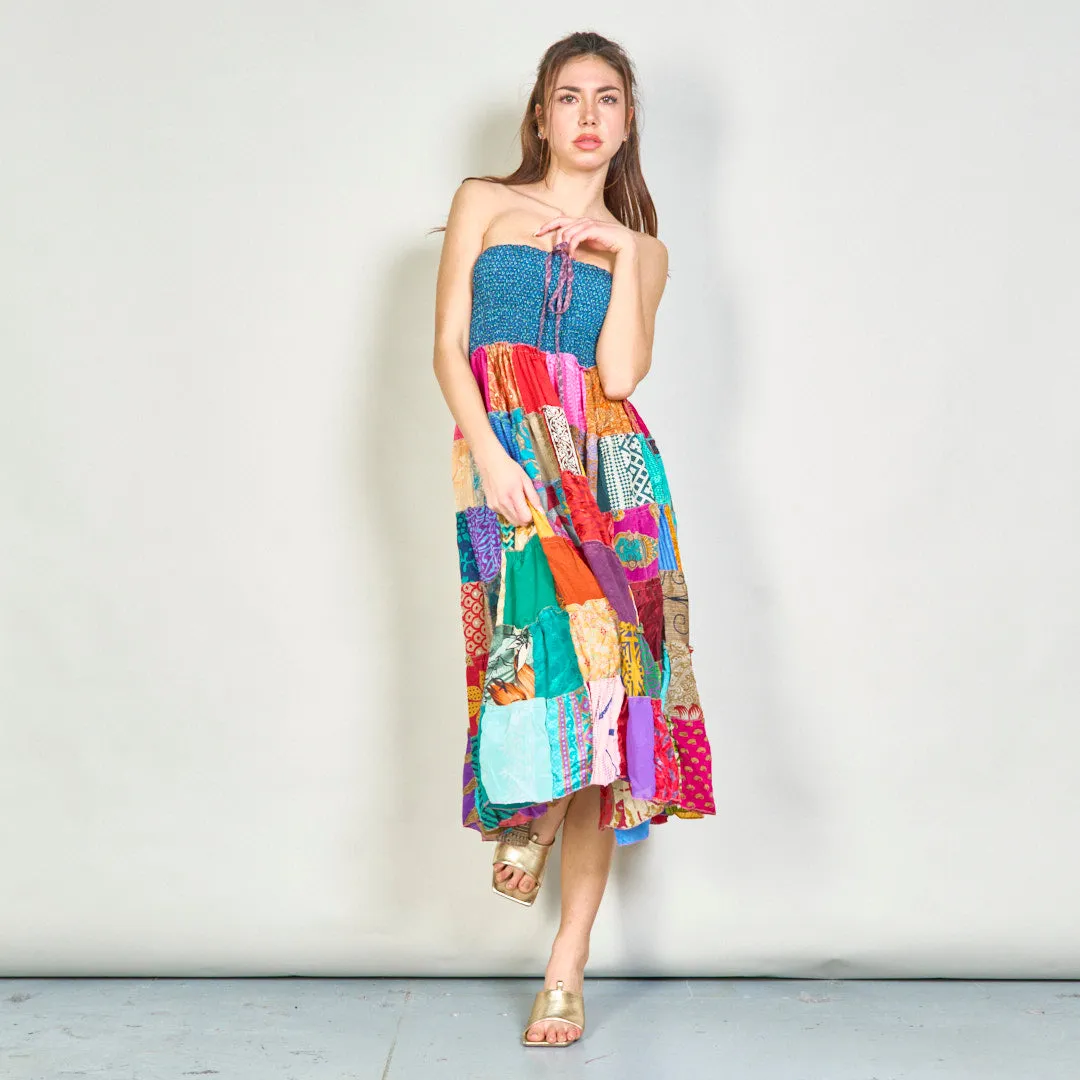 Multicolor patchwork smocked maxi dress wholesale