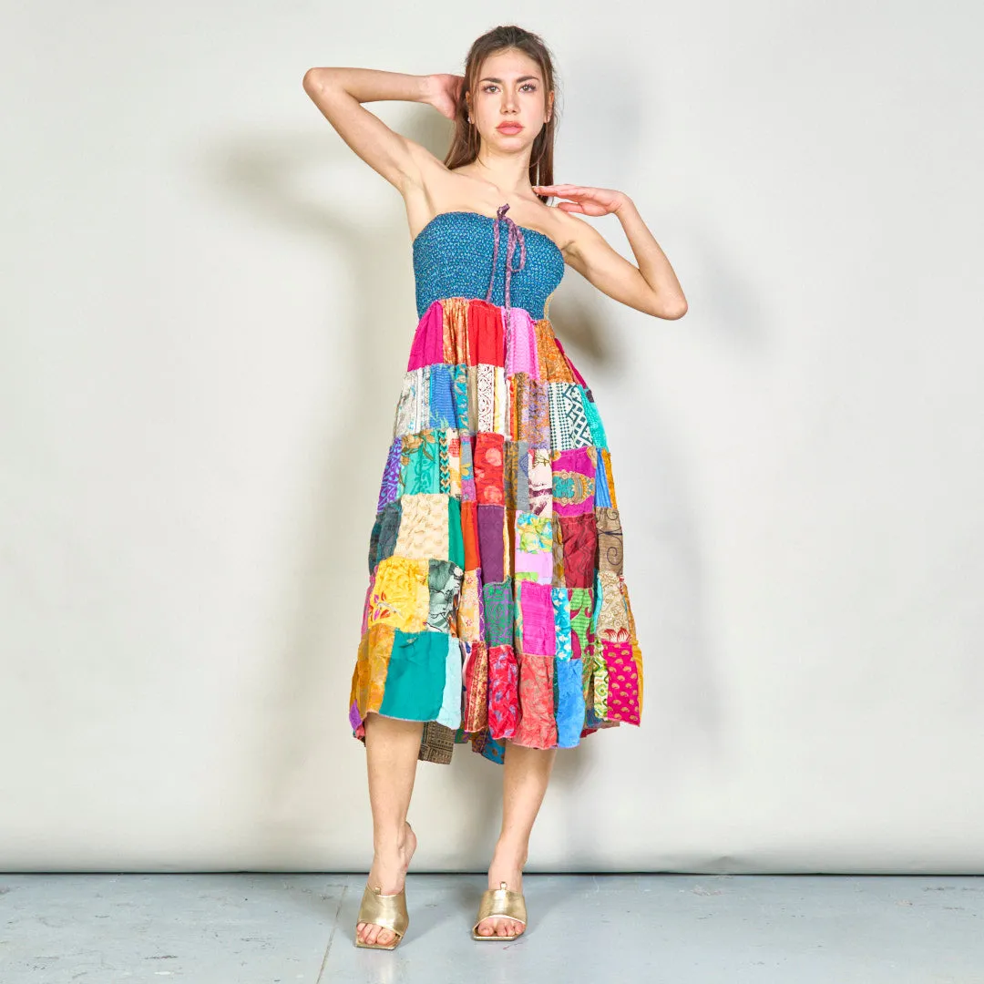 Multicolor patchwork smocked maxi dress wholesale