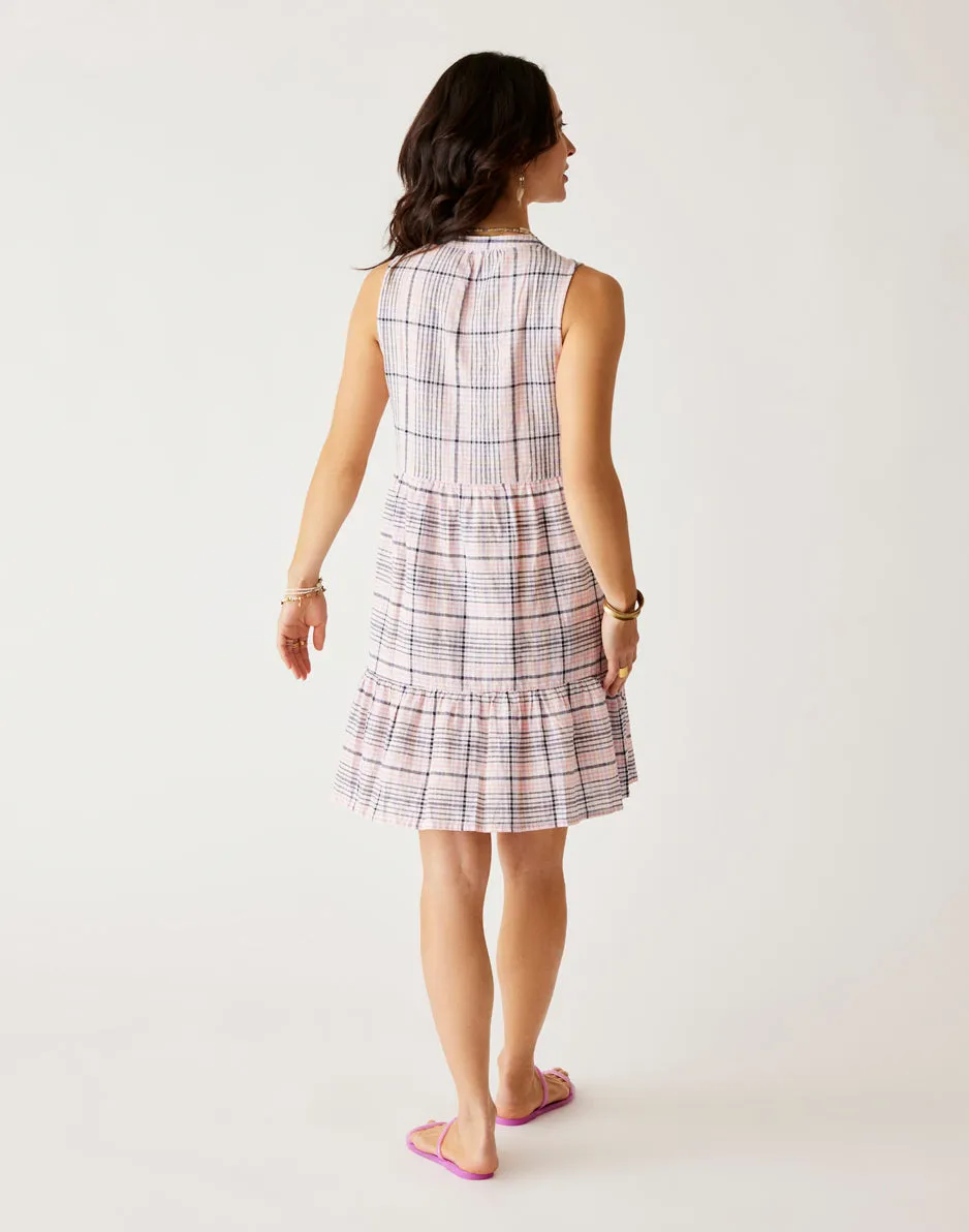 Nellie Linen Dress: Navy Plaid