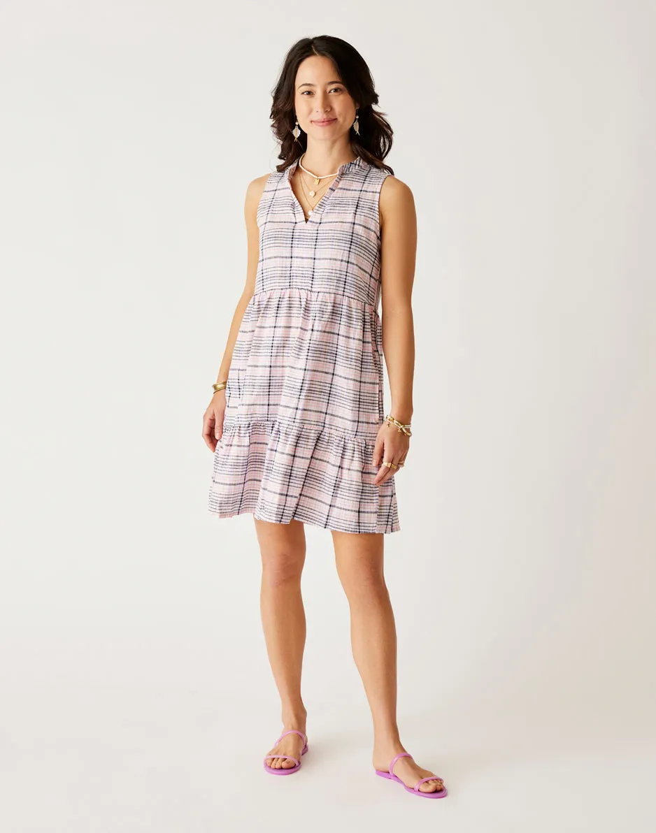 Nellie Linen Dress: Navy Plaid