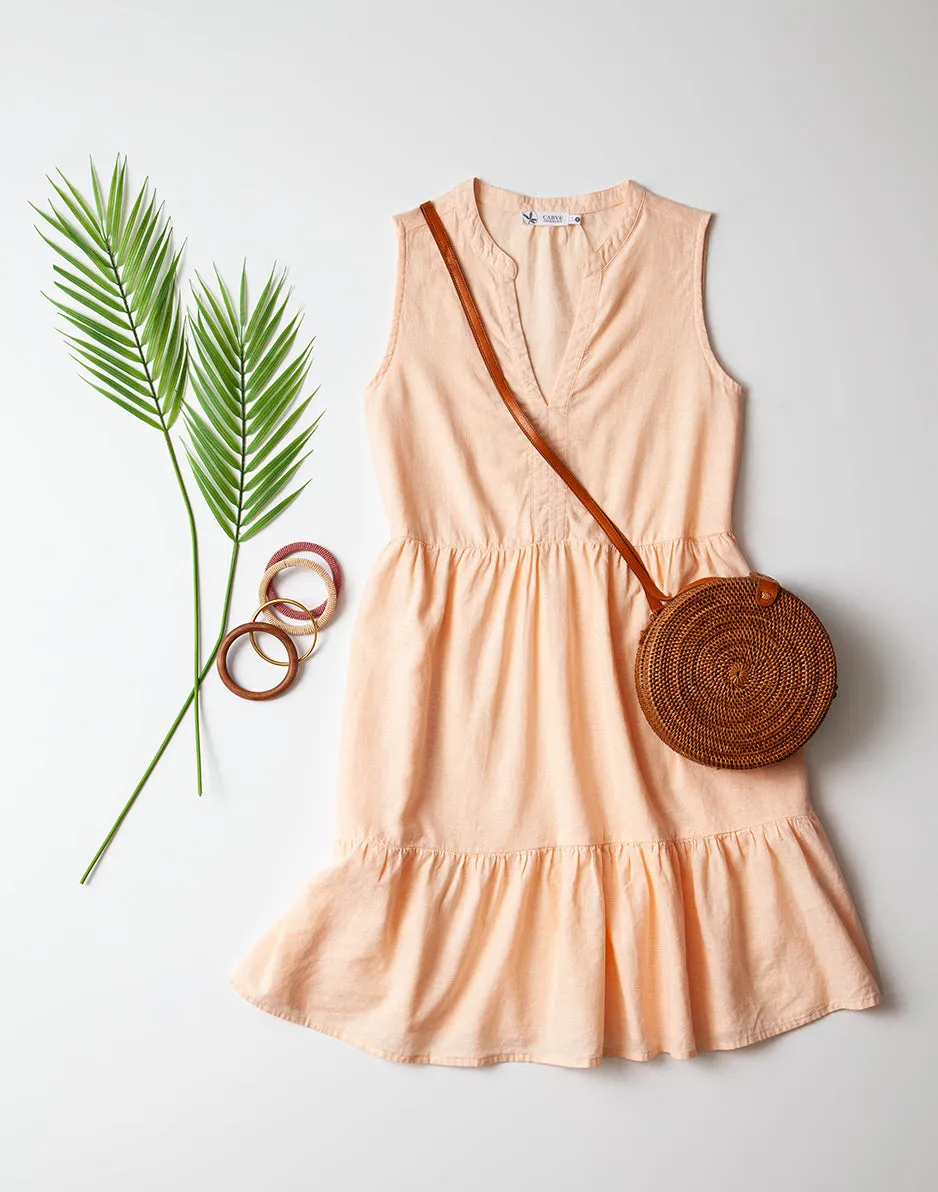 Nellie Linen Dress: Peach Chambray