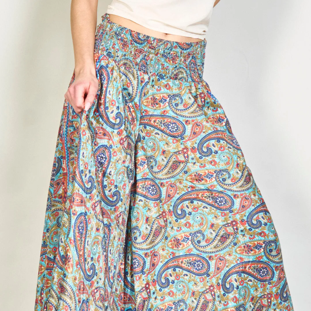 Paisley print wide-leg smocked trousers wholesale