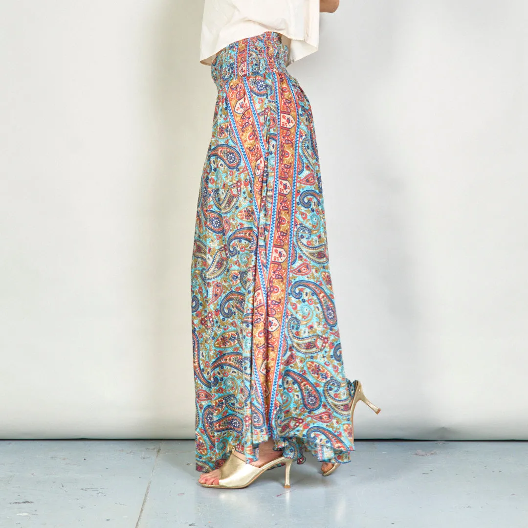 Paisley print wide-leg smocked trousers wholesale