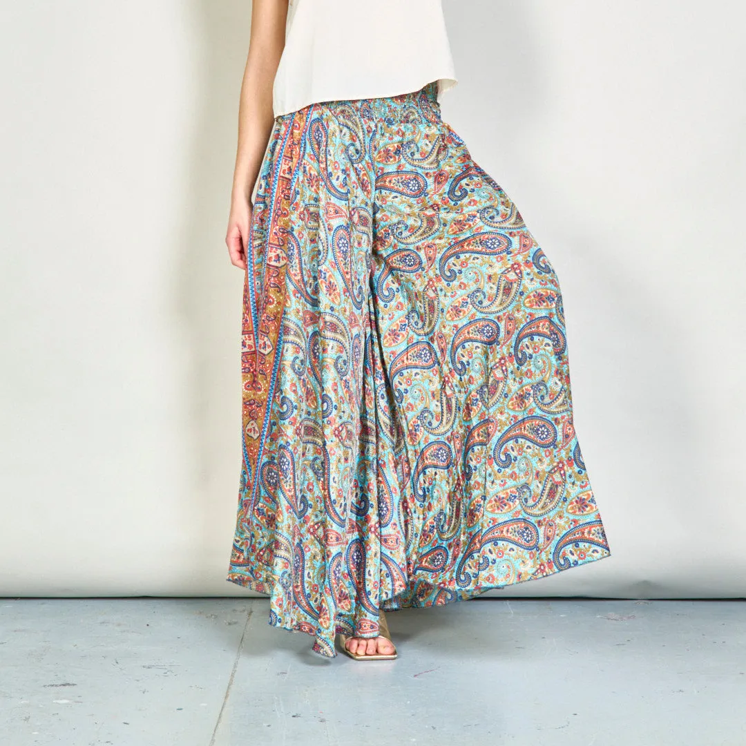 Paisley print wide-leg smocked trousers wholesale