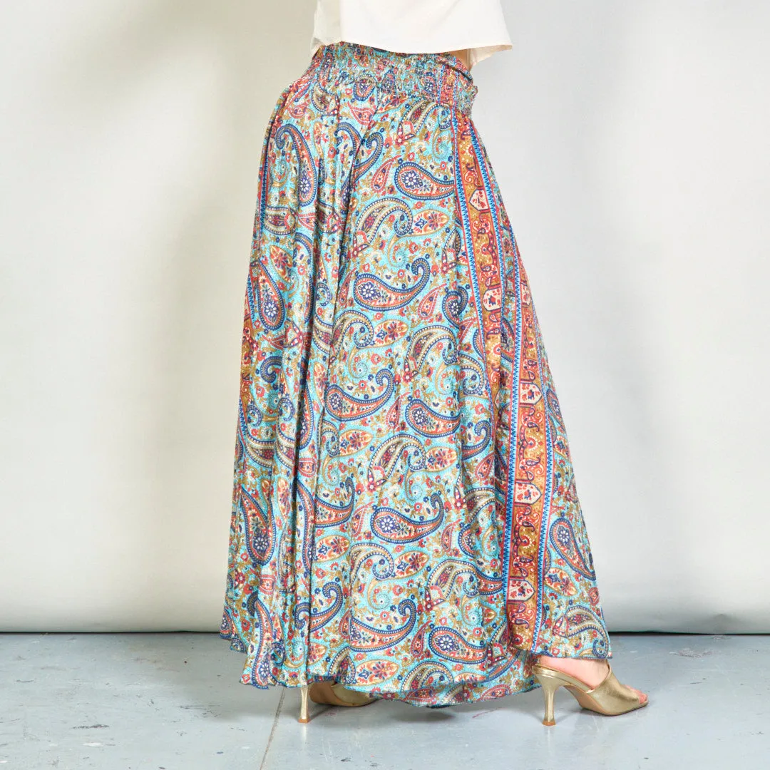 Paisley print wide-leg smocked trousers wholesale