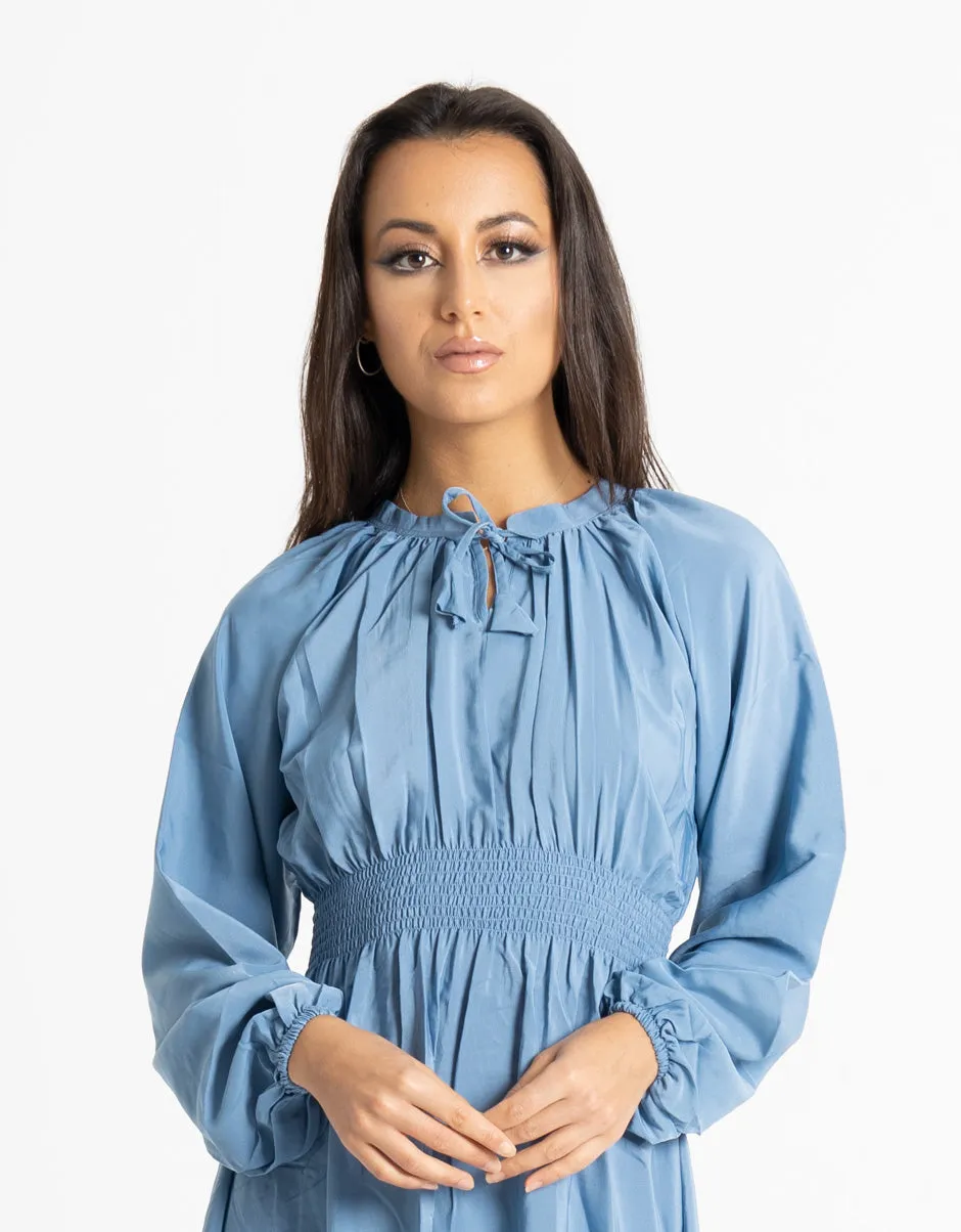 Pleated Waist Sky Blue Maxi